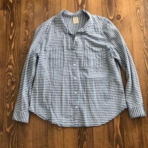 Chambray bluish gray and white striped button down